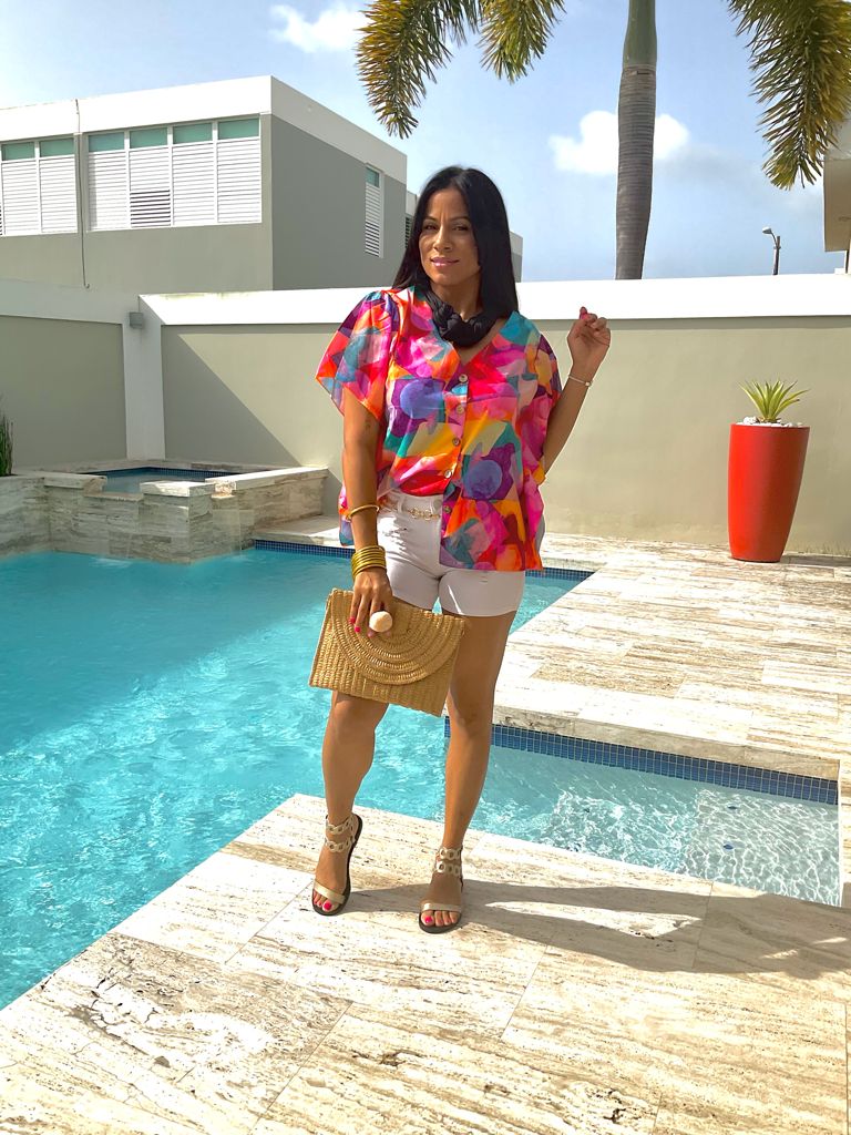 Floral Print Short Sleeve Loose Button-up Blouse