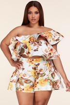 Spring Floral Print Two-piece Plus Shorts
