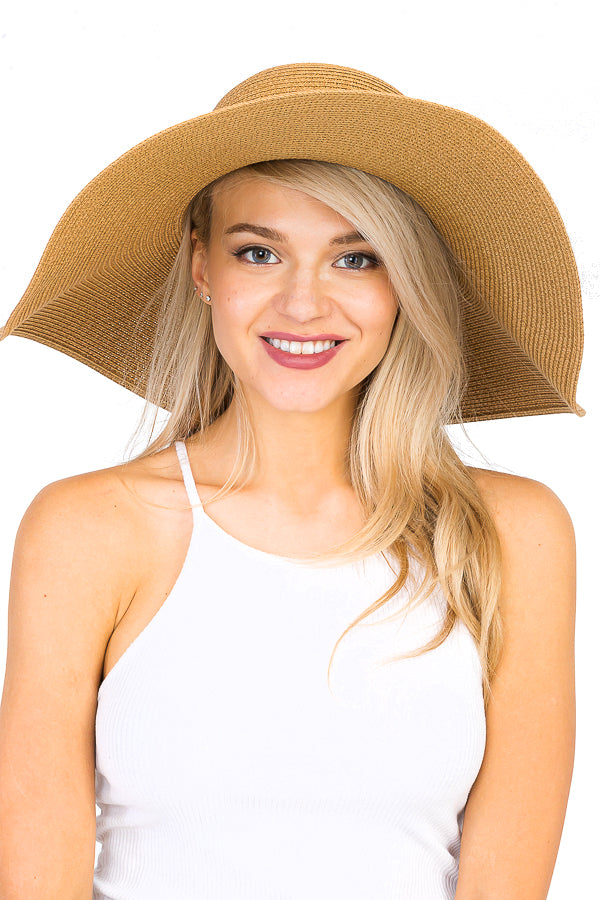 Solid Colored Wide Brim Floppy Toyo Straw Sun Hat