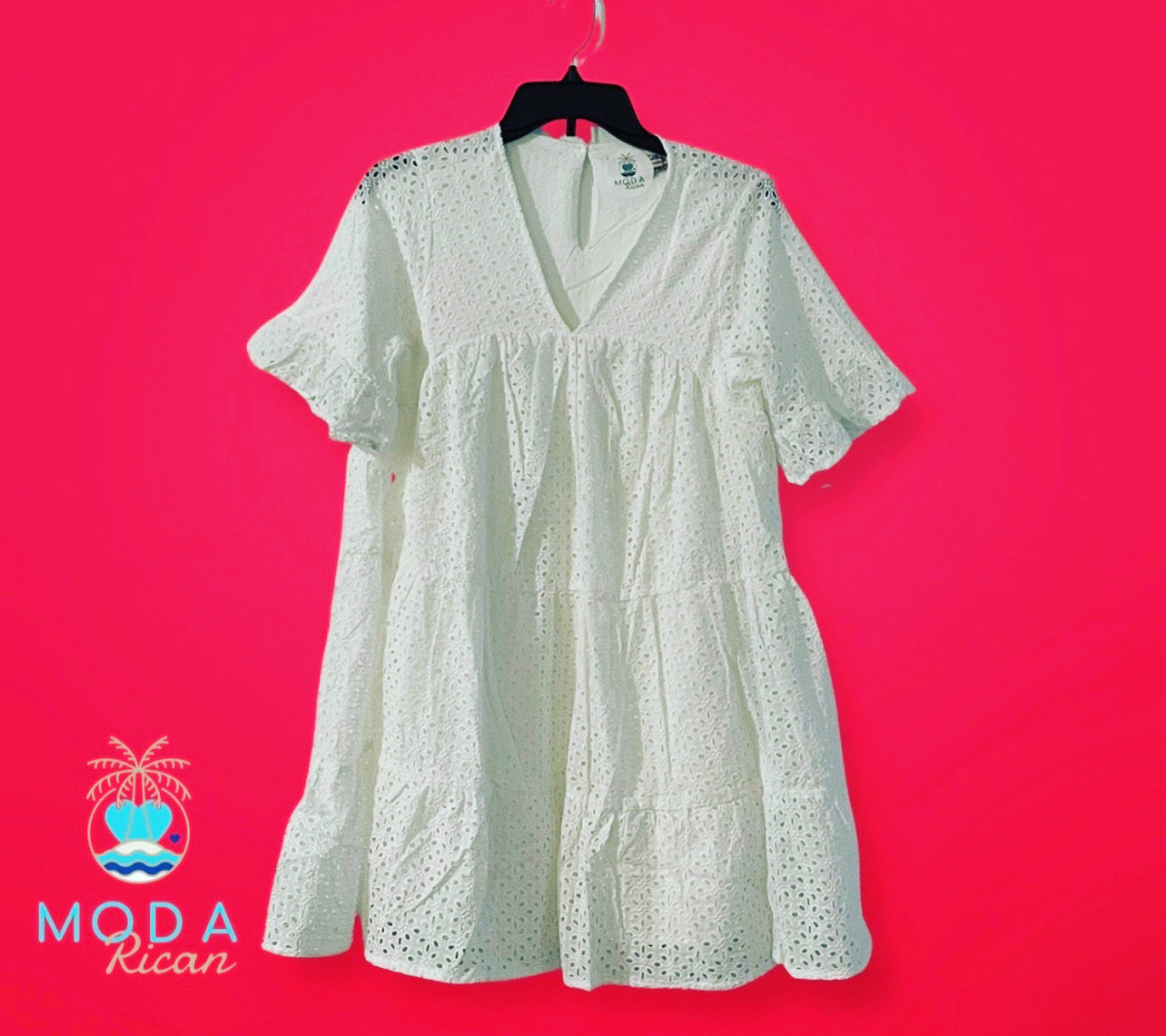 aurora eyelet mini dress Extro & Vert Aurora Eyelet Embroidered Drop-Waist Mini Dress in Natural